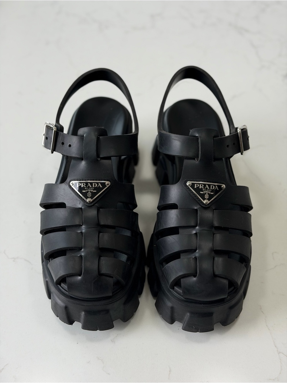 Prada Black Rubber Monolith sandals Size 7